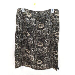Plymouth New York Women Brown and White Silk Floral Skirt Side Zip Size 14